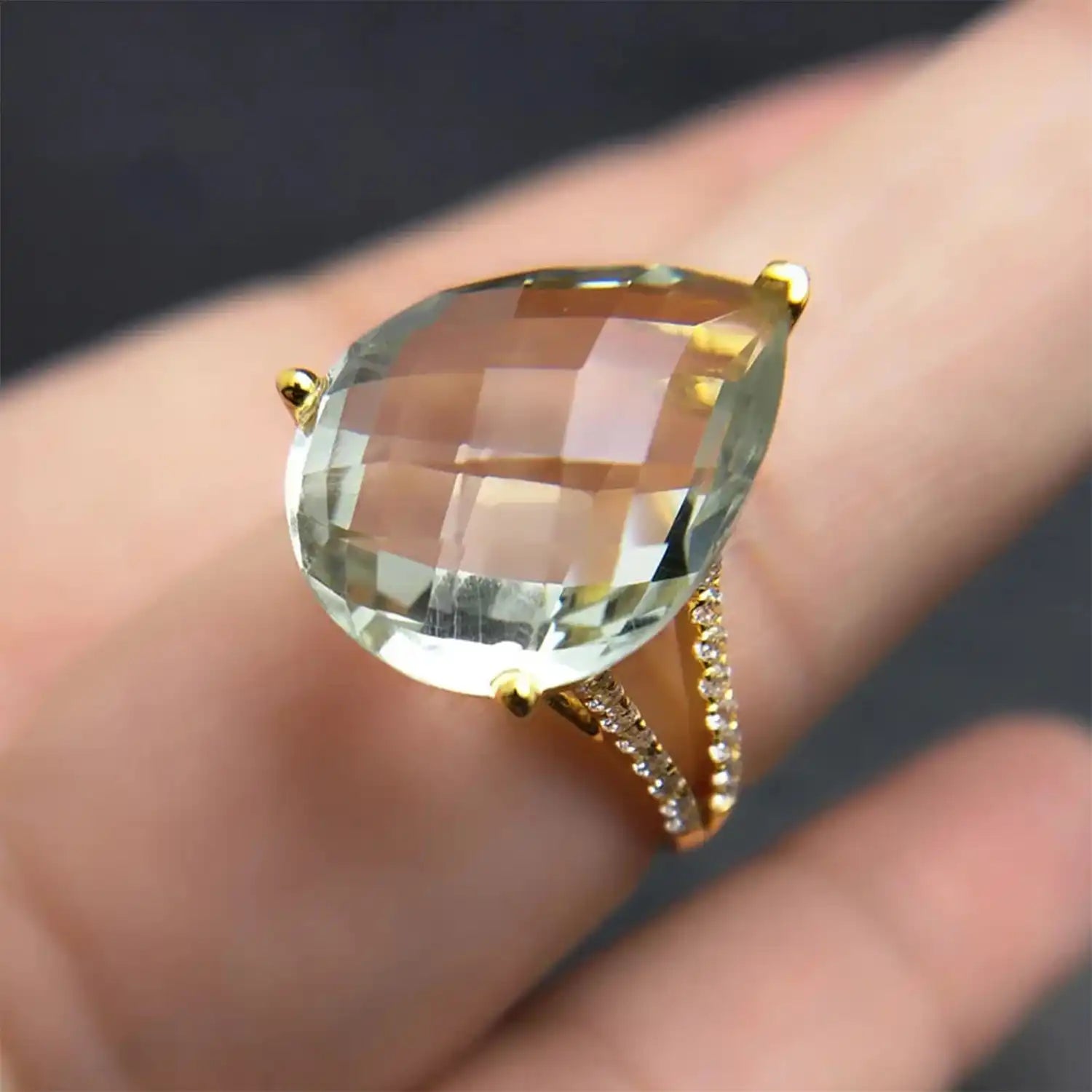 Big Natural Green Amethyst  Ring